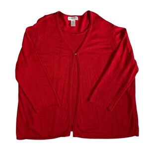 Sag Harbor 2 Layer Cardigan Sweater Size 3XL 1-Piece Red Long Sleeves Stretch